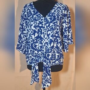 C by ONE Chic Blue and White Patterned Blouse